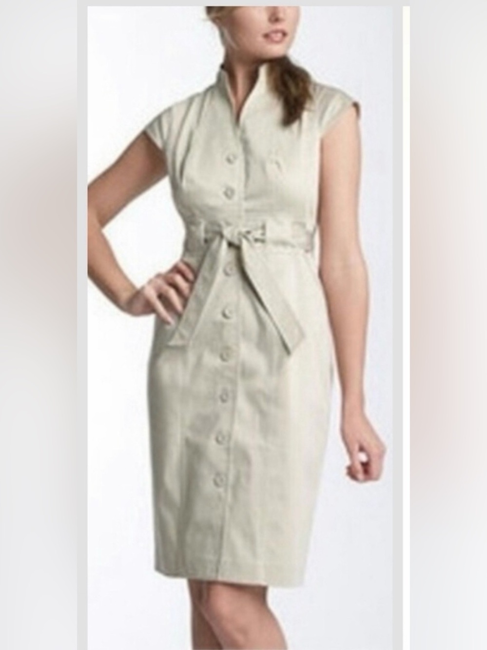 Calvin Klein Safari Blue Cap Sleeve Button Front Belted Dress RN54163‎ Mens